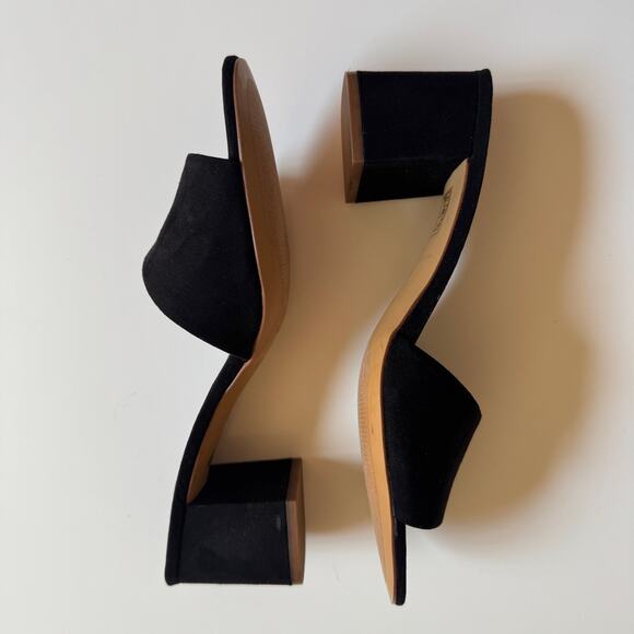 J. Crew Black Suede Slides Block Heels BH858 Size 9 EUC Open Toe Preppy Slip On - Picture 2 of 10